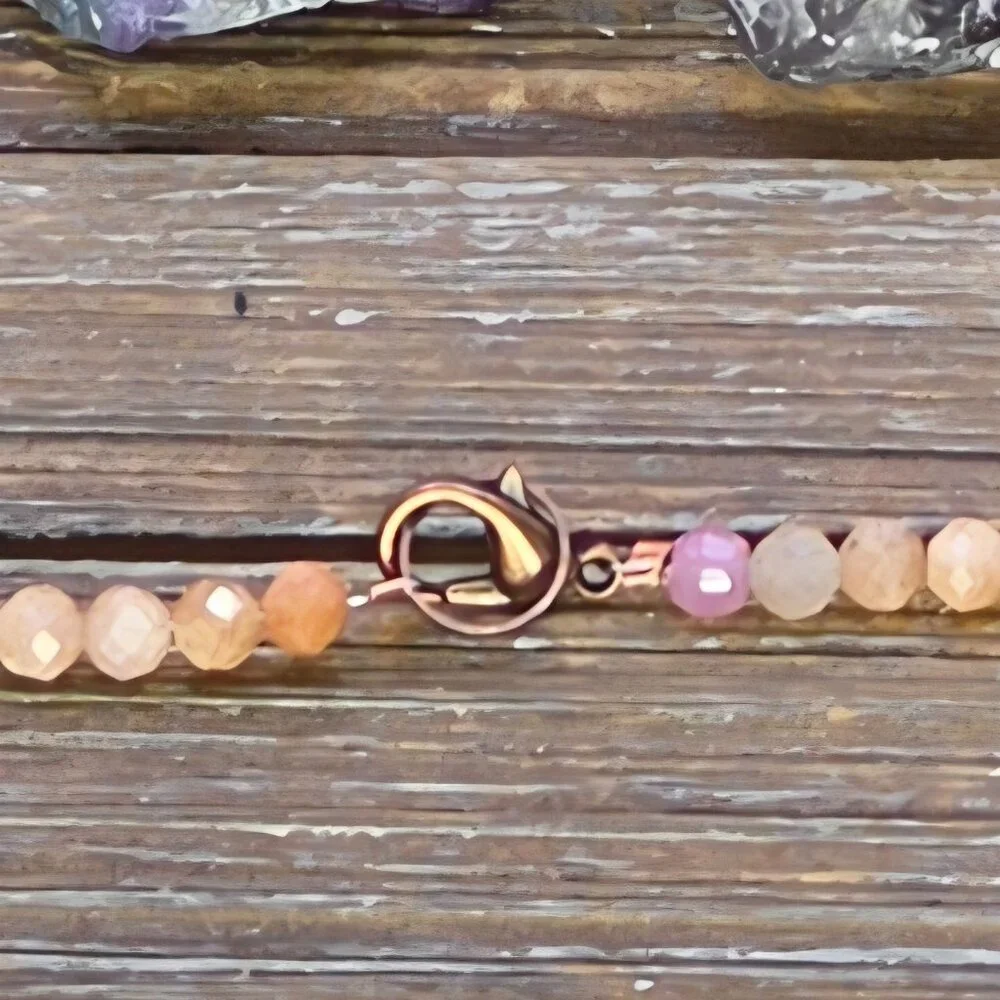 Peach Moonstone, Lepidolite, Green Apatite and Copper Beaded Necklace